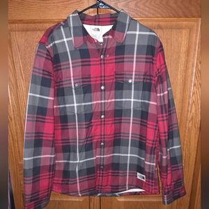 The North Face Red and Gray Plaid Shirt Jacket